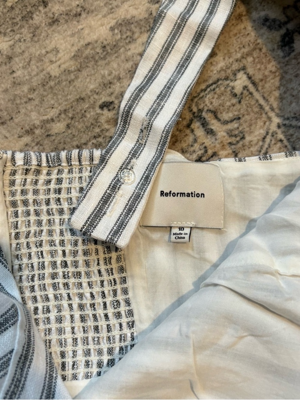 Reformation Evie striped Linen Top size 10 white blue - Picture 9 of 12